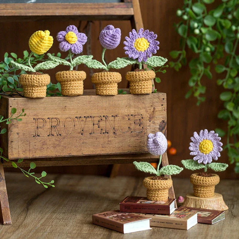 Crochet Knitted Potted Flowers Homemade