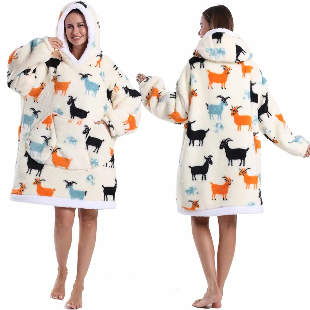 Strawberry Printed Oversized Blanket Hoodie