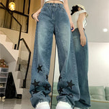 High Waist Wide Leg Retro Star Jeans