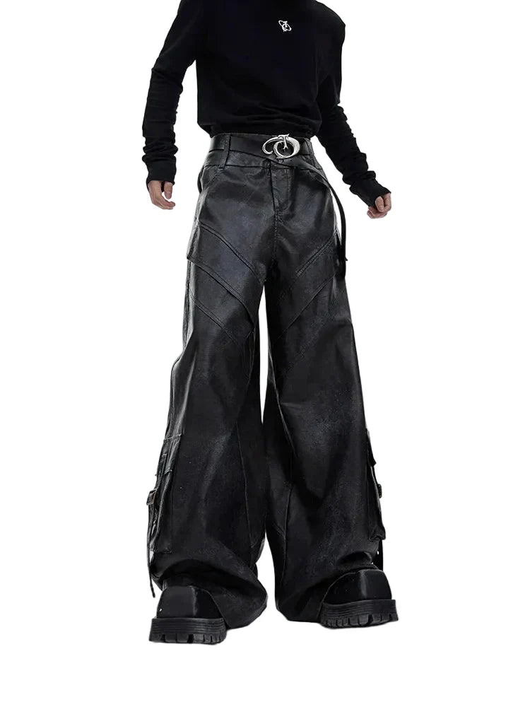 Acubi Black Leather Wide Pants