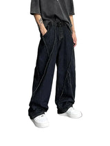 Straight Leg Distressed Patchwork Denim Jeans