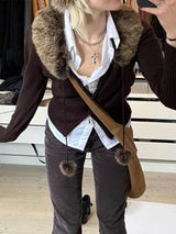 Y2K Fur Cropped Zip-up Cardigan