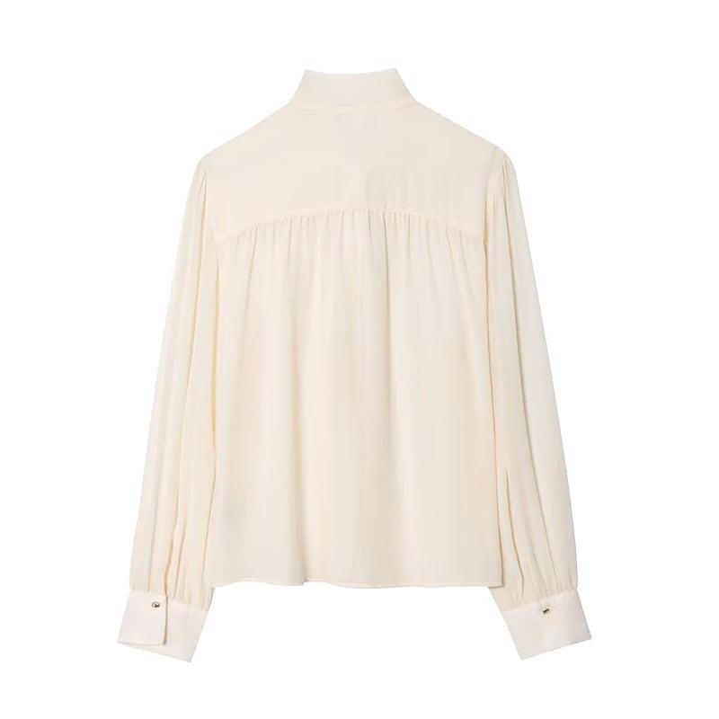 Elegant Bow Collar Long Sleeve Chiffon Blouse