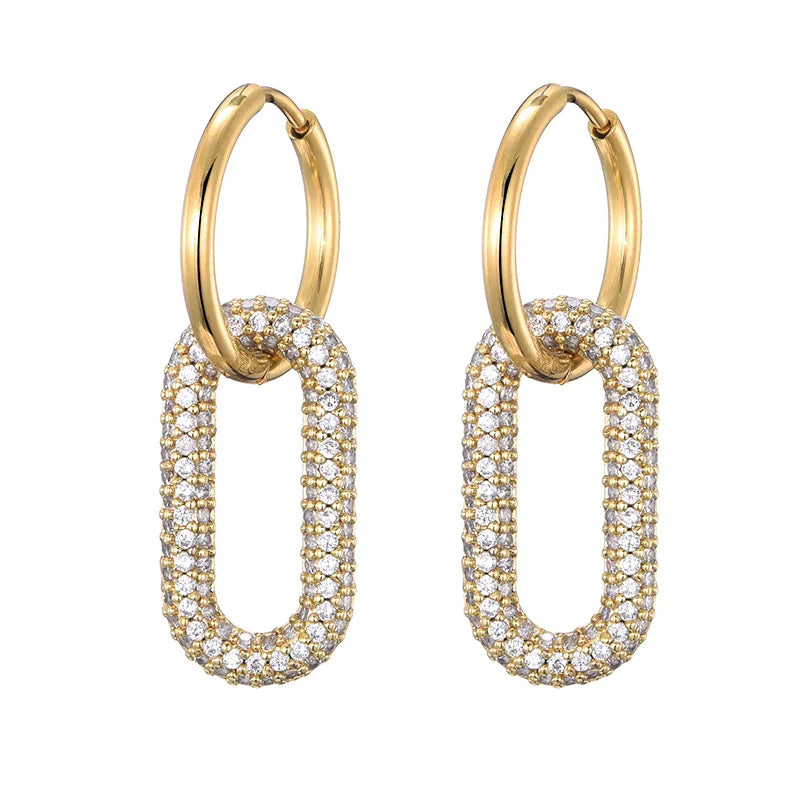 Steel Buckle Oval Earrings