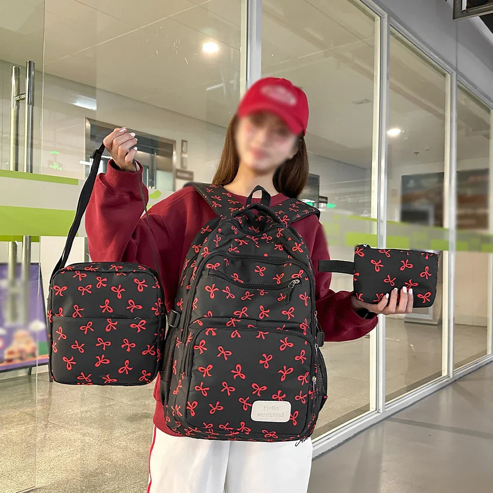 Coquette Core Bow Print School Backpack