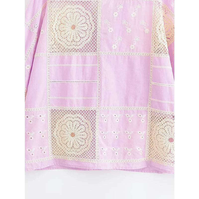 Vintage Embroidery Pink Blouse