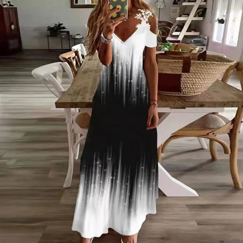 Women's Flower Print Boho White Maxi Dress