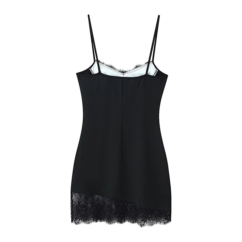 Sexy Summer Mini  Dress Lace Black Patchwork