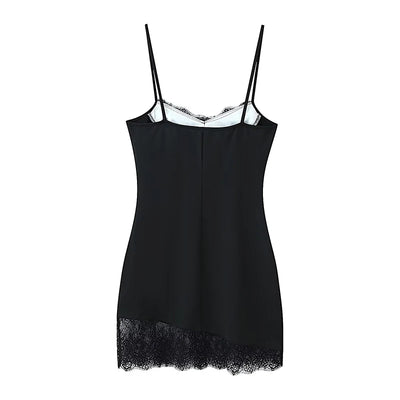Sexy Sommer Minikleid Spitze Schwarz Patchwork