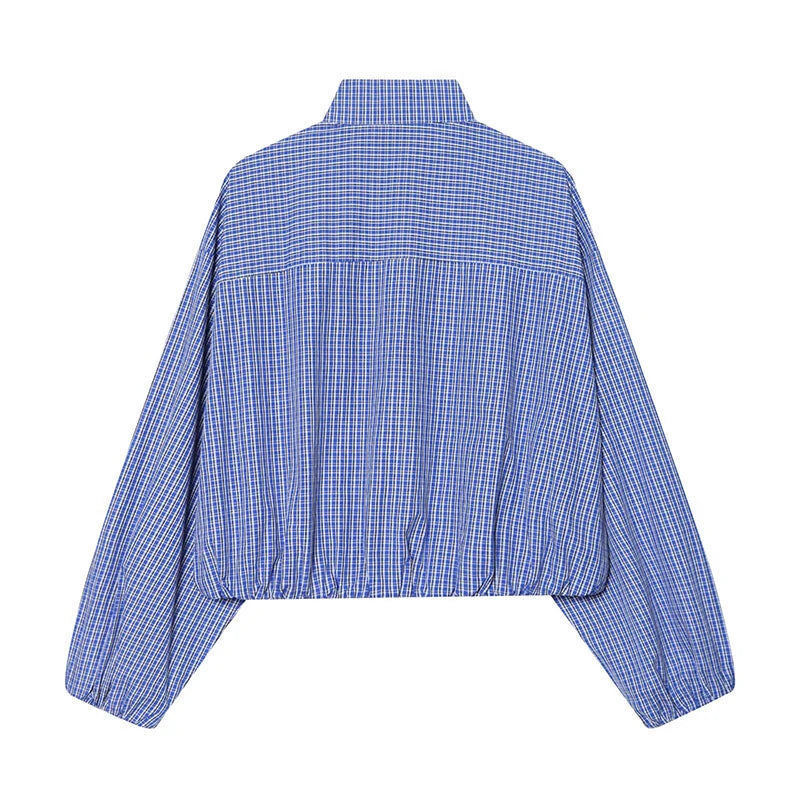 Spring Short Plaid Blue Shirt