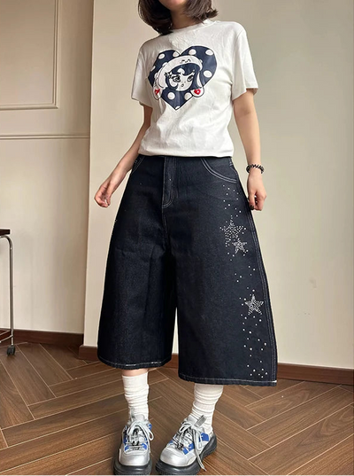 Crystal Stars Embroidery Jorts