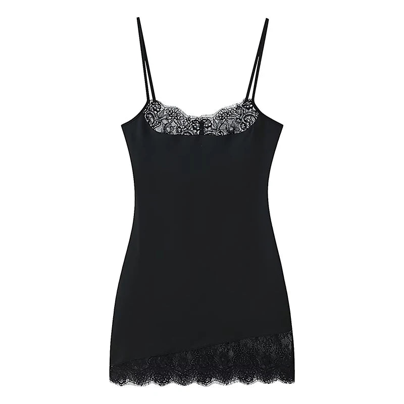 Sexy Summer Mini  Dress Lace Black Patchwork