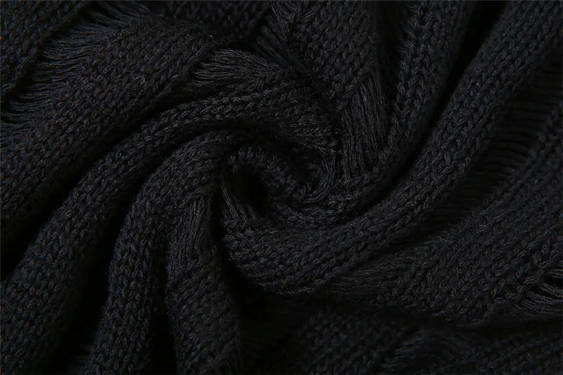 Y2K Black Grunge Sheer Lace Up Knitted Top