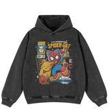 Spider Cat Cartoon Black Washed Hoodie
