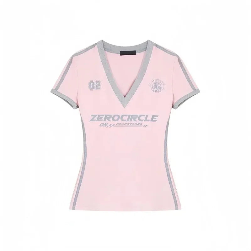 Y2K V Neck Jersey Top