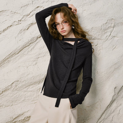 Ribbon Cowl Neck Top
