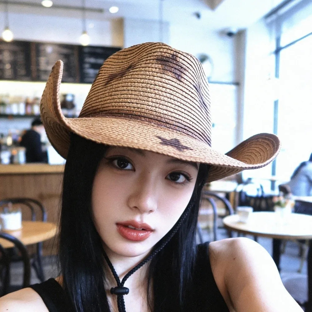 Star Cowgirl Adjustable Woven Straw Hat