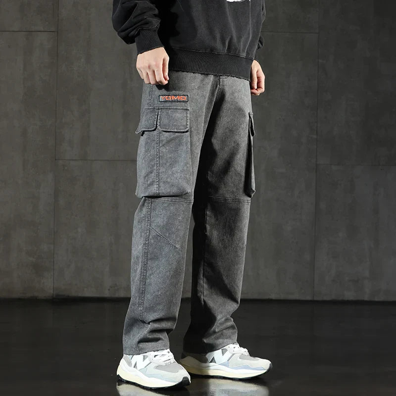 Faded Straight Leg Cargo Jeans