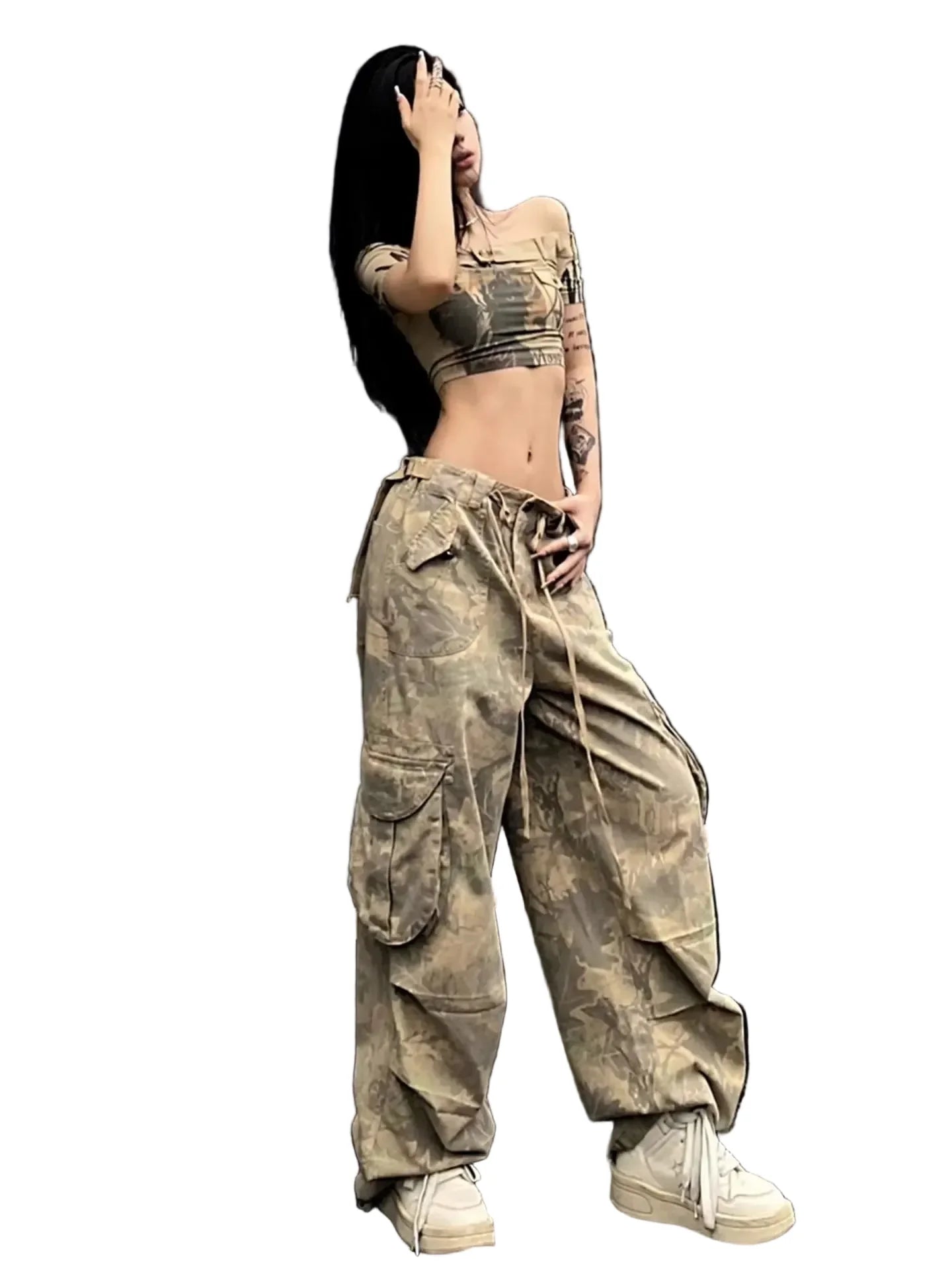 Washed Camouflage Cargo Jeans