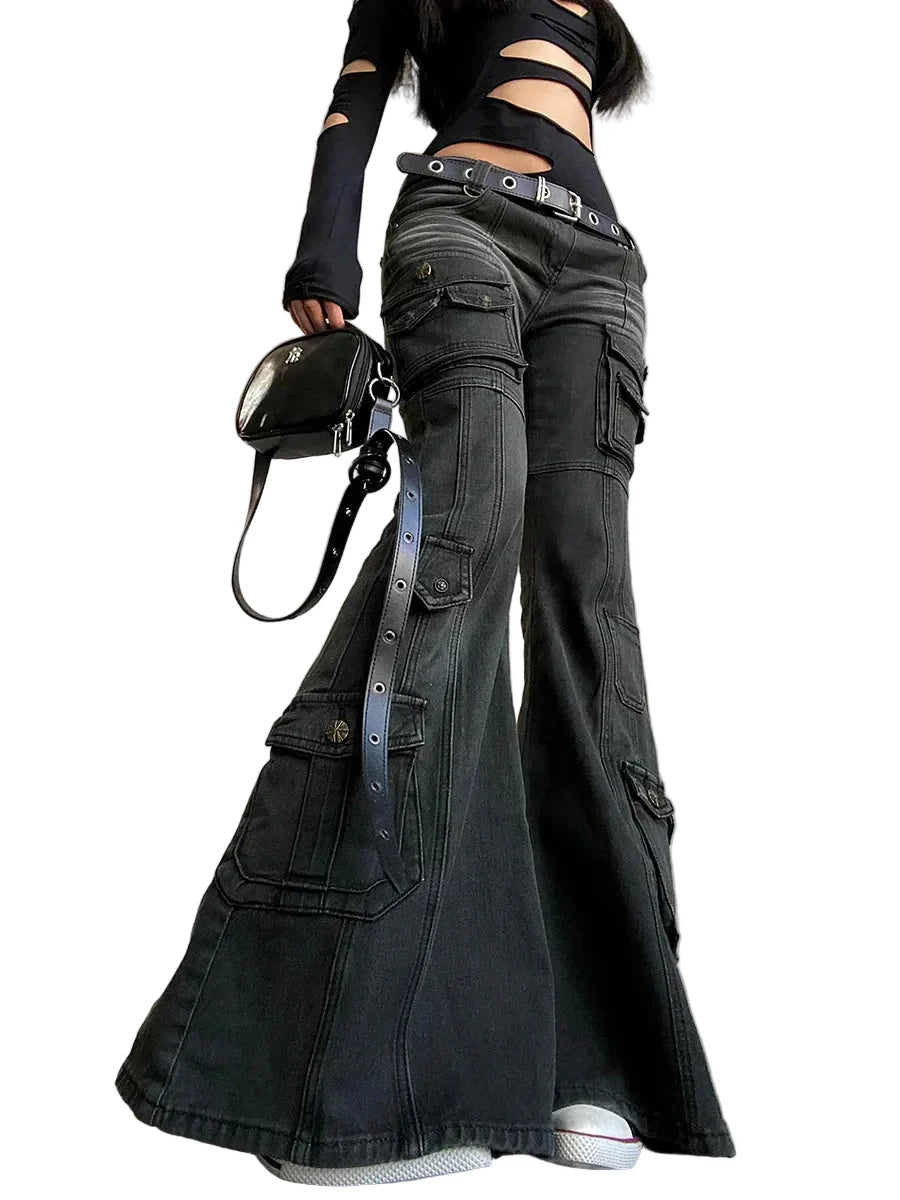 Y2K Black Flare Cargo Jeans