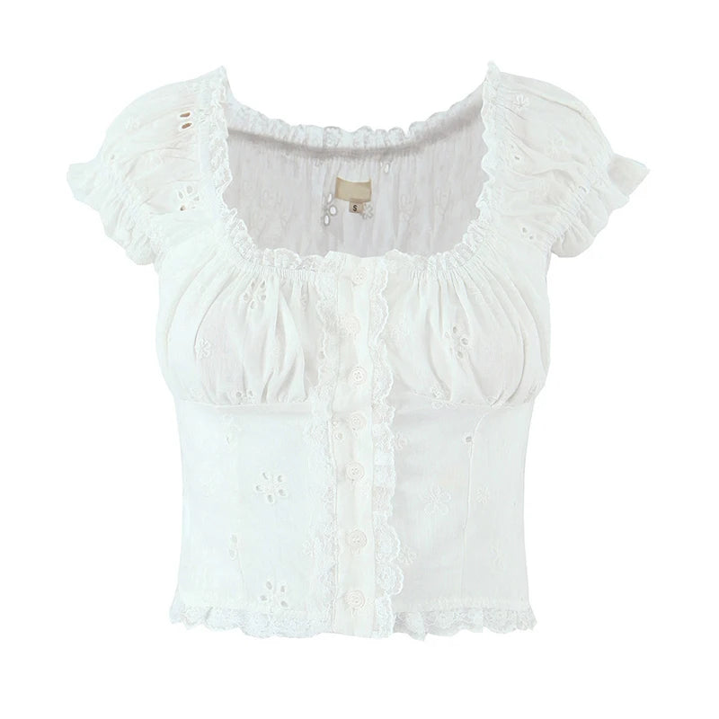 Embroidery Floral Crop White Shirt