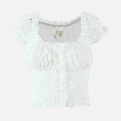 Embroidery Floral Crop White Shirt