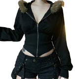 Faux Fur Collar Gothic Hoodie
