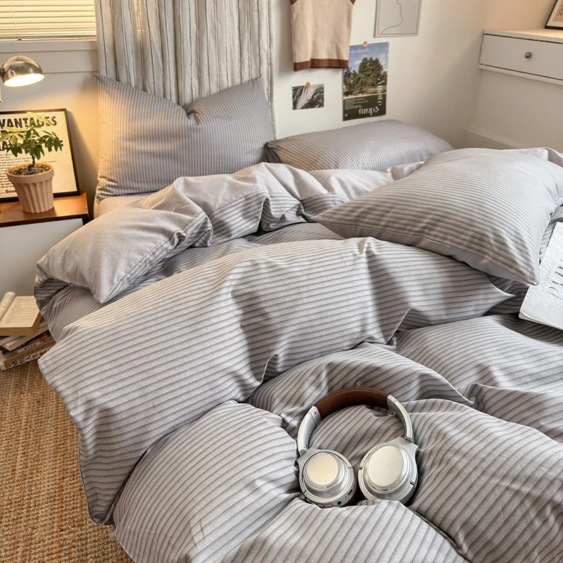 Blue Striped Cotton Bedding Set