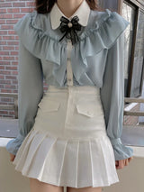 Sweet Bow Ruffle Patchwork Blouse