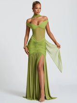 Elegantes gerafftes Maxi-Kleid aus Mesh