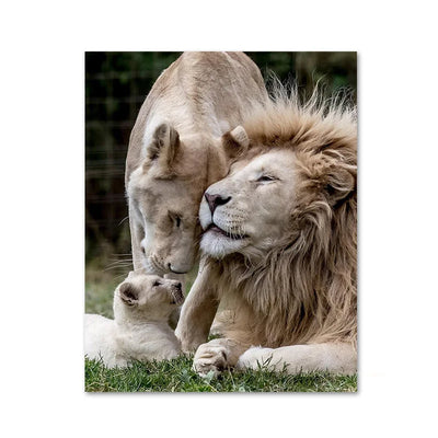 Schwarz-weiß Tiere Baby Löwenfamilie Poster