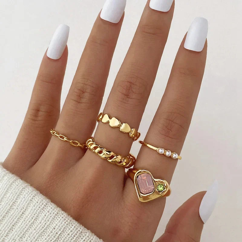 Y2K Gemstone Soft Heart Rings