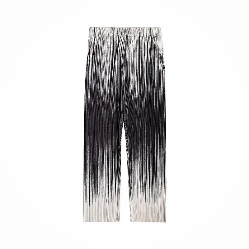 Silk Pleated Wide Leg Abstract Pants