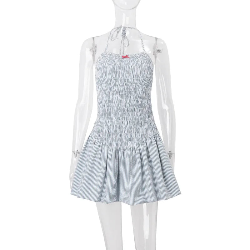Soft Girl Striped Ruched Mini Dress