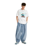 Blue Acid Washed Waist Jeans