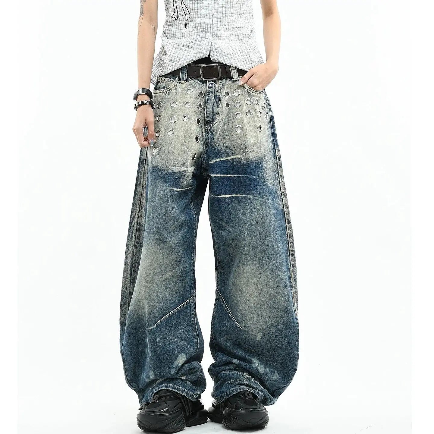 Cyberpunk Washed Wide Leg Jeans