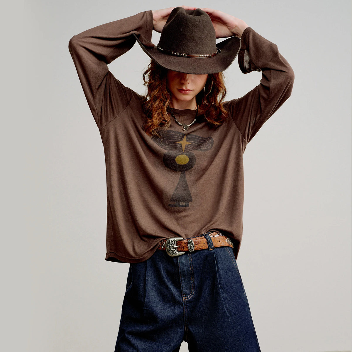 Retro Western Printed Oversized Shirt