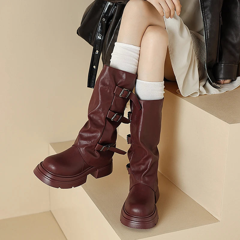 Faux Leather Belted Boots