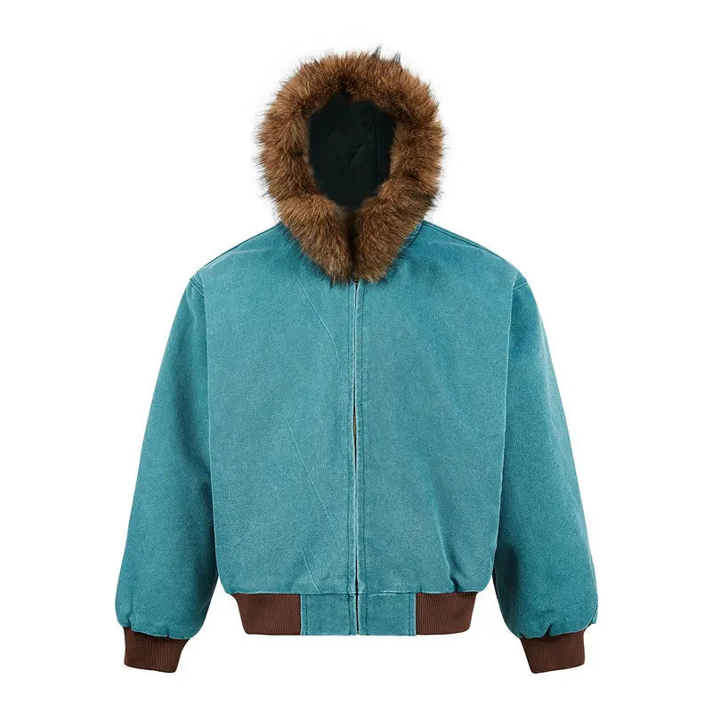 Wattierte Retro-Schnee-Kapuzen-Fell-Pufferjacke