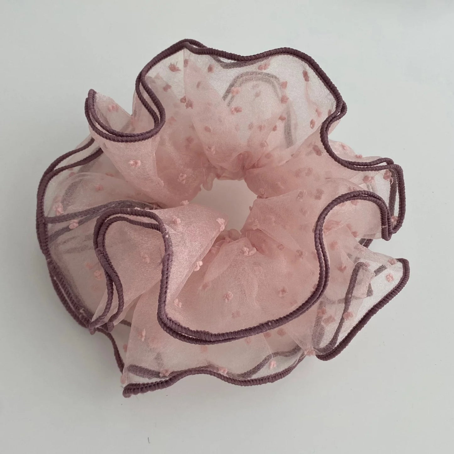 Ruffled Sheer Dot Mesh Ponytail Holder