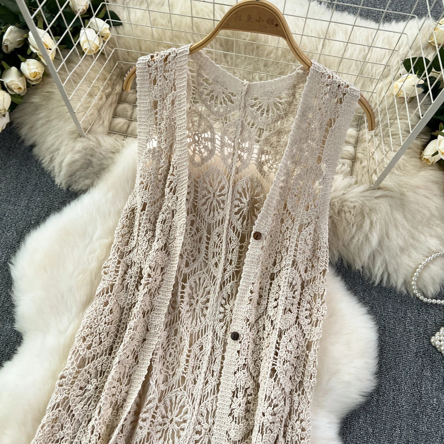 Handmade Knitted Crochet Cardigan Button