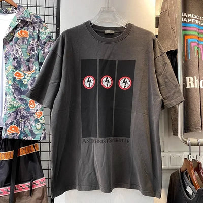 Vintage T-Shirt aus Baumwolle mit Blitzstreifen-Print