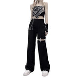 Grunge High Waist Hollow Out Wide Pants