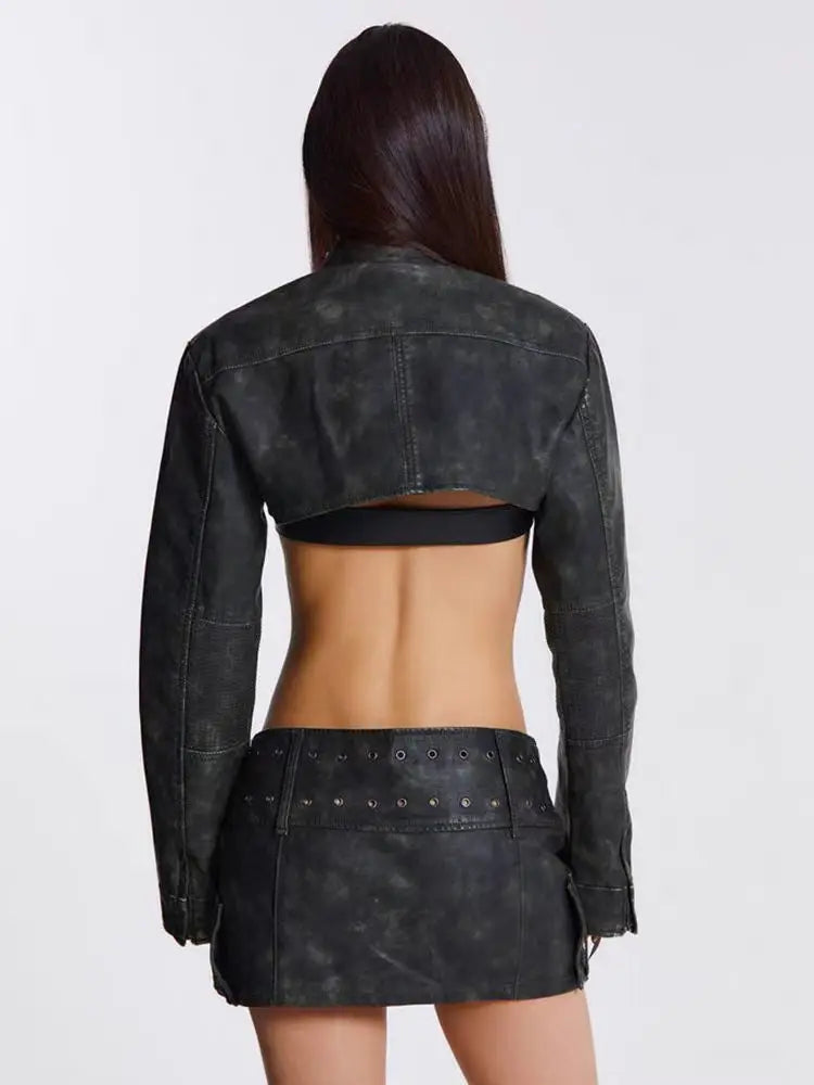Faux Leather Cross Belt Mini Skirt