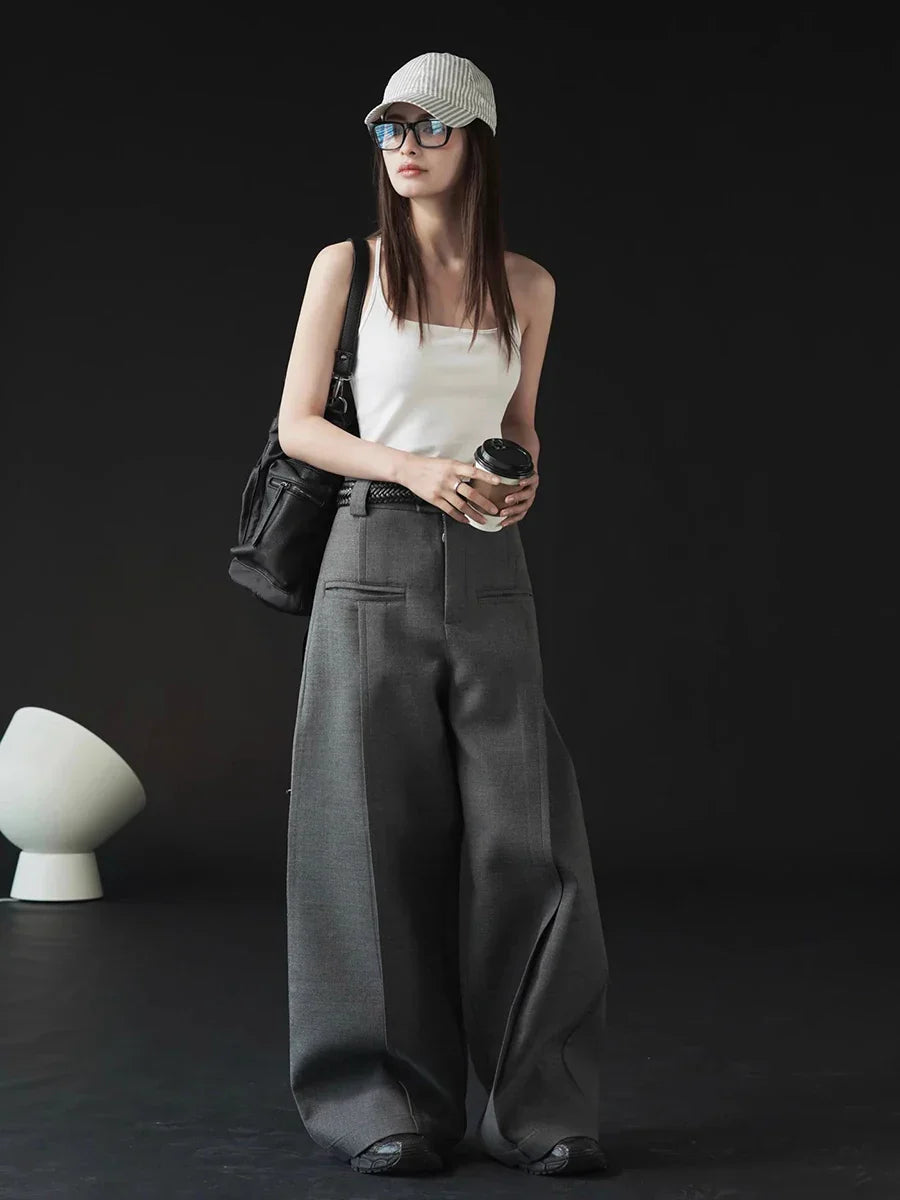 Corporate Girl Modern Pleated Wide Leg Pants