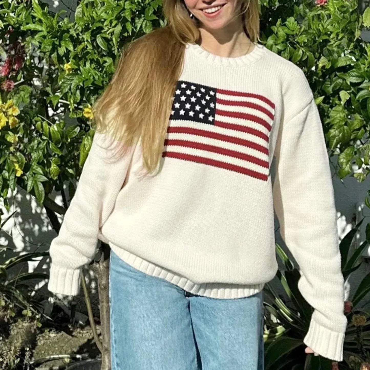 American Flag Print Sweater