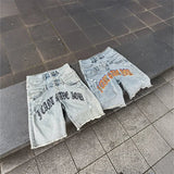 Colorful Embroidered High Waisted Denim Jorts
