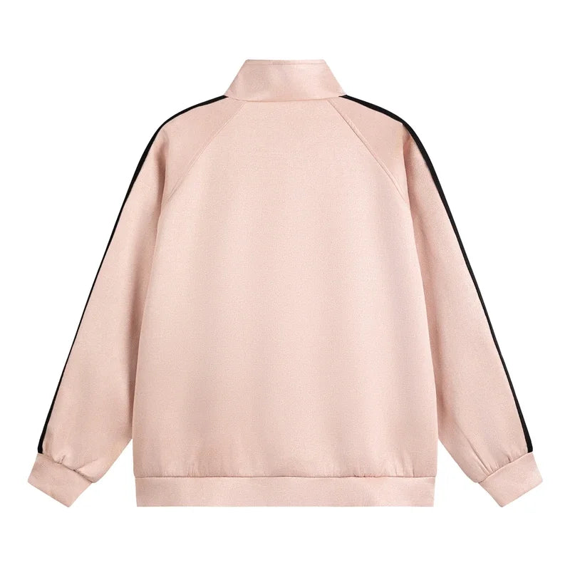 Gestreifter Damen-Sweatshirt mit Reißverschluss für den Frühling