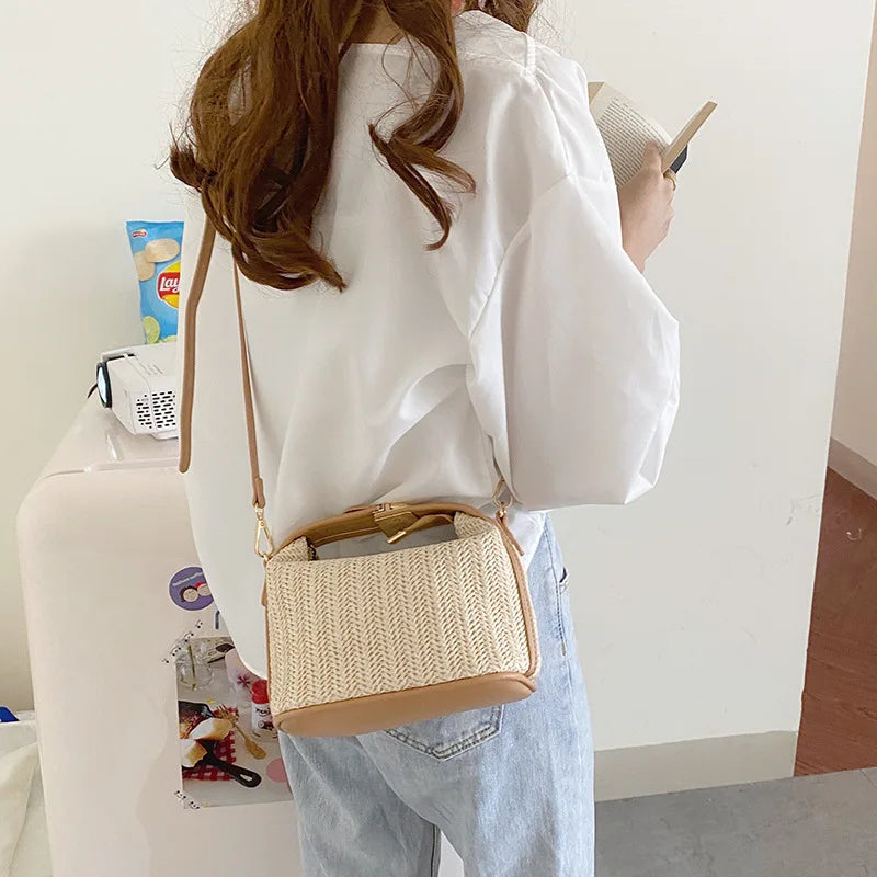Fancy Bucket Woven Crossbody Bag