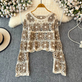 Boho Daisy Crochet Sheer Knit T-Shirt